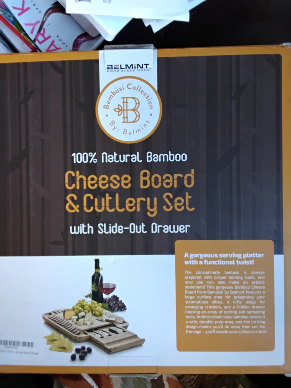 Natural Bamboo Cheese Board & Cutlery Set - Honey Brown